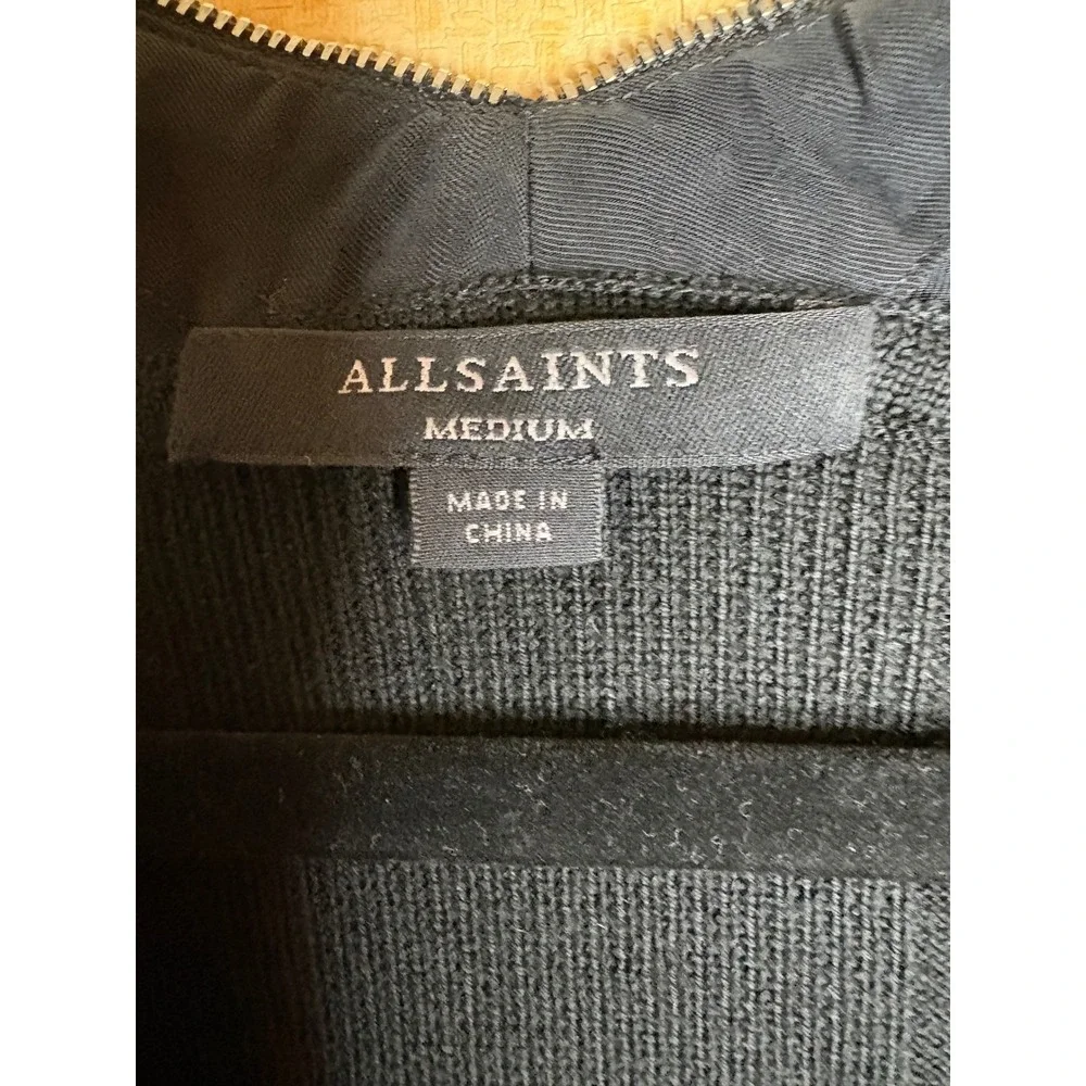 AllSaints Black Wool Cupro Mixed Media Full Zip Cardigan Sweater Medium